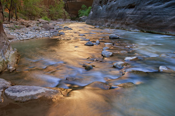 Landscape, Virgin River Narrows, captured with motion blur, Zion National Park, Utah