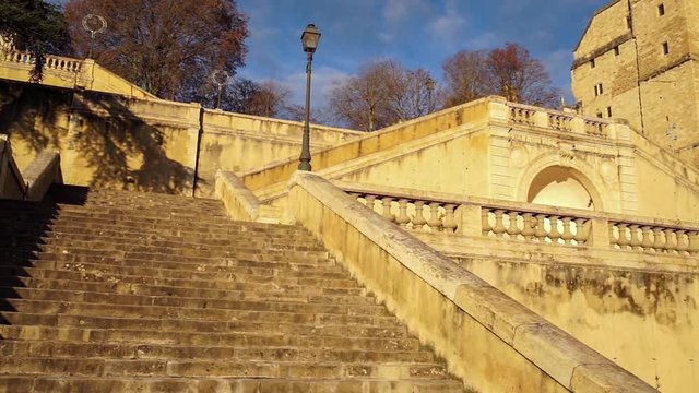 old stairway called escalier monumental and old tower called Tour d'Armagnac in the town of Auch in southern france
