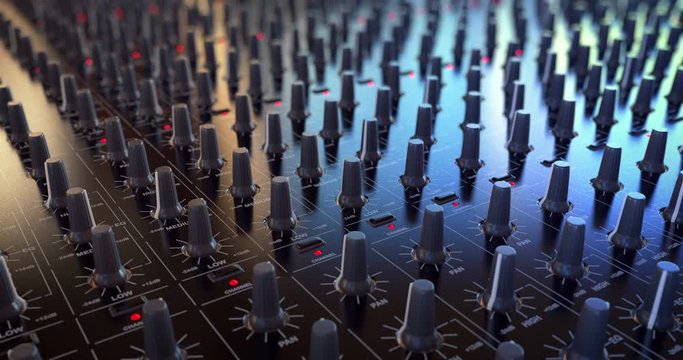 Control nobs on a sound mixing board looping animation