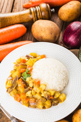 Potato, carrot, chicken and curry rice