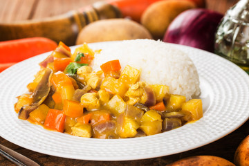 Potato, carrot, chicken and curry rice
