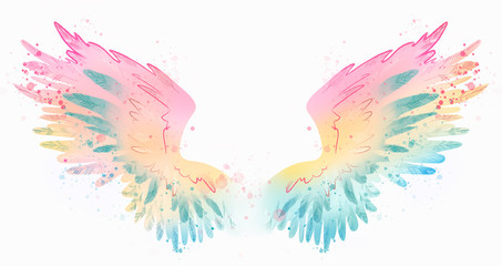 Beautiful watercolor magic rainbow wings