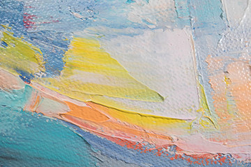Fragment. Multicolored texture painting. Abstract art background. oil on canvas. Rough brushstrokes of paint. Closeup of a painting by oil and palette knife. Highly-textured, high quality details.