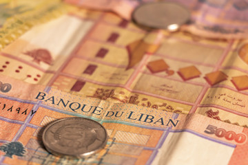 Lebanese lira LL. Lebanese pound LBP banknotes and coins