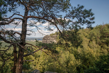 Der Blick vom Kleinen Zschirnstein schweift vom Bielatal, dem Paffenstein mit der Barbarine, den Gohrischstein bis zum Schrammstein.