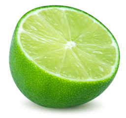 Isolated lime. Half of lime citrus fruit isolated on white background with clipping path