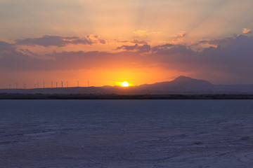 Beautiful sunset over the Salt Lake, Larnaca, Cyprus