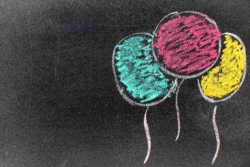 Color chalk hand drawing in balloon shape on blackboard background with copy space