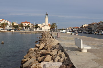 Ancien phare construit en 1828 - Village Le Grau du Roi - Département du Gard - Languedoc...