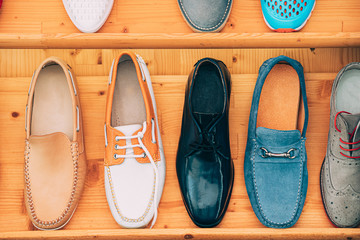 Close View Of Fashion Casual Colorful Shoes In Store Of Shopping Center