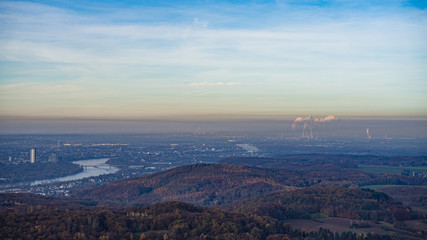The industrial belt between Cologne and Bonn along the river Rhine, seen from the Oelberg.
