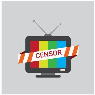 TV with ribbon, forbidden content and censorship logo icon flat illustration vector