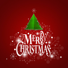 Fototapeta na wymiar Christmas Greeting Card. Merry Christmas lettering with Christmas tree, vector illustration