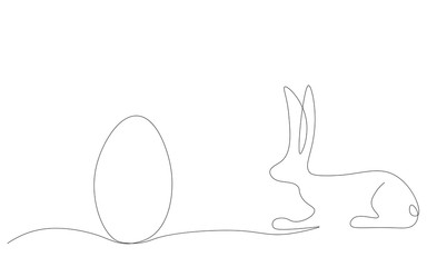 Easter egg and bunny, farm animal continuous line drawing vector illustration