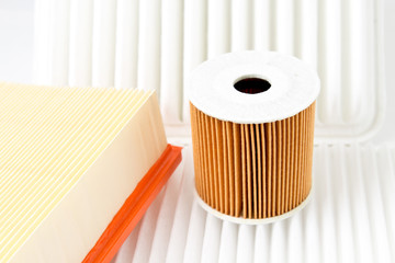 Filter oil, Filter air, cabin filter for cars isolated on white background. New car parts.