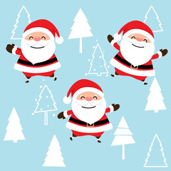 Christmas Greeting Card with Christmas Santa Claus and Christmas tree. Vector illustration