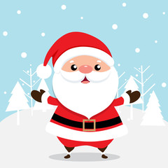 Christmas Greeting Card with Christmas Santa Claus and Christmas tree. Vector illustration