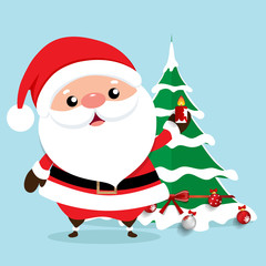 Christmas Greeting Card with Christmas Santa Claus and Christmas tree, vector illustration
