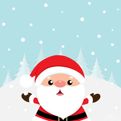 Christmas Greeting Card with Christmas Santa Claus and Christmas tree. Vector illustration