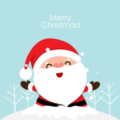 Christmas Greeting Card with Christmas Santa Claus and Christmas tree. Vector illustration