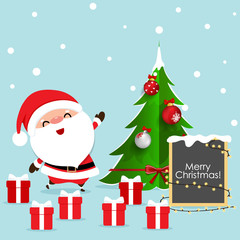 Fototapeta na wymiar Christmas Greeting Card with Christmas Santa Claus and Christmas tree, vector illustration