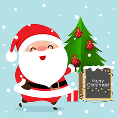 Christmas Greeting Card with Christmas Santa Claus and Christmas tree, vector illustration