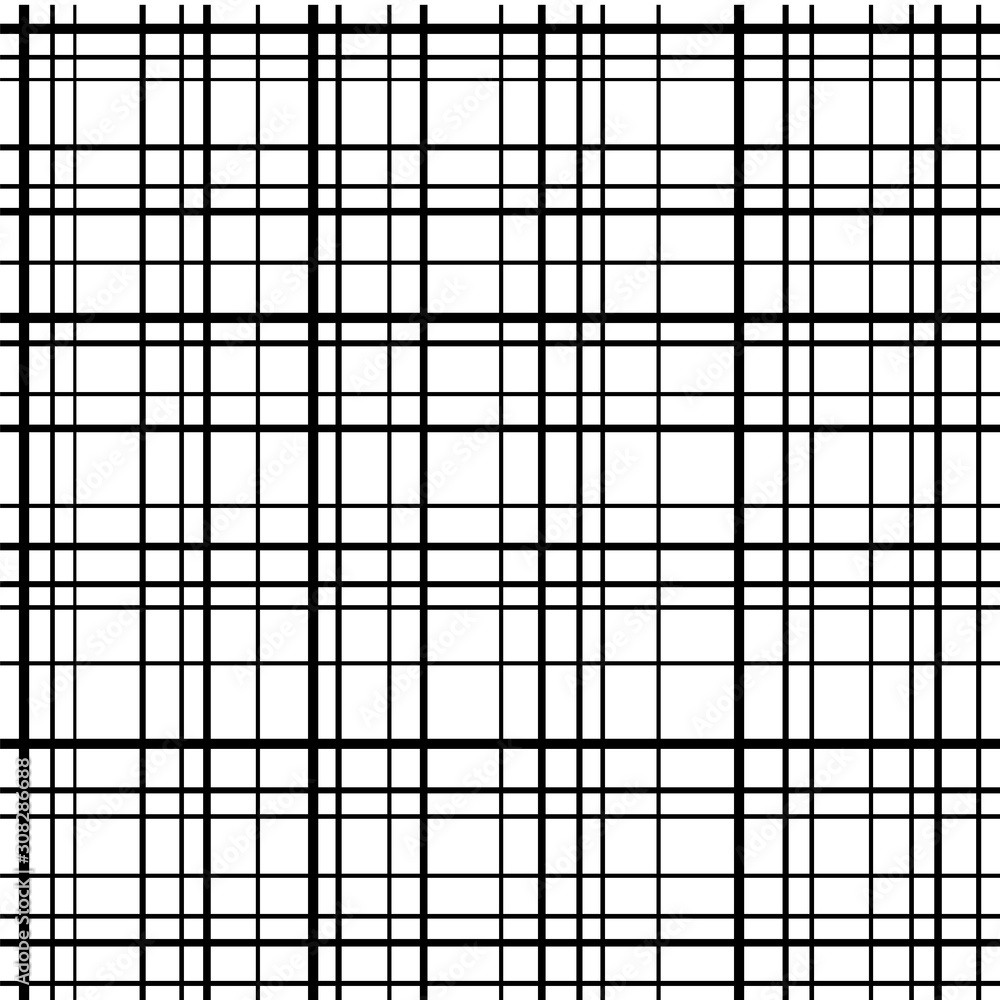 Wall mural cross line seamless pattern. black grid lines, white background. abstract stripes, geometric modern 