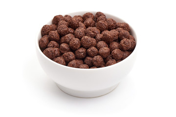 Chocolate dry corn balls, isolated on white background