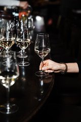 Summer party glass of champagne shot with isolated blurred background in Eastern European Baltic Riga Latvia