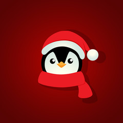 Holiday Christmas background with Penguin cartoon. Vector illustration