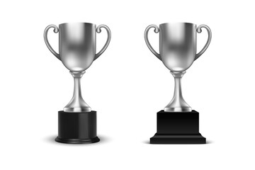 Vector 3d Blank Silver Champion Winner Cup Icon Set Closeup Closeup Isolated on White Background. Design Template of Championship Trophy. Sport Tournament Award, Winner Cup and Victory Concept