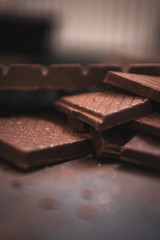 Closeup of dark chocolate pieces