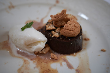 Bonet cake with cream ice cream