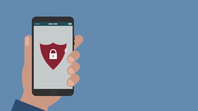 hand with a smartphone and a security app, concept of computer security and data protection, copy space, seamless loop