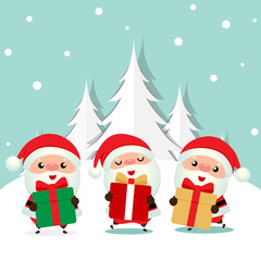 Holiday Christmas background with Santa Claus, and Christmas tree. Vector illustration