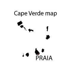 Cape Verde map filled with black color sign and red marked Praia sign.