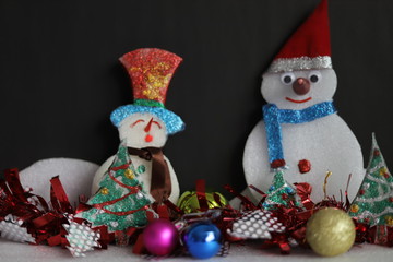snowman and christmas tree