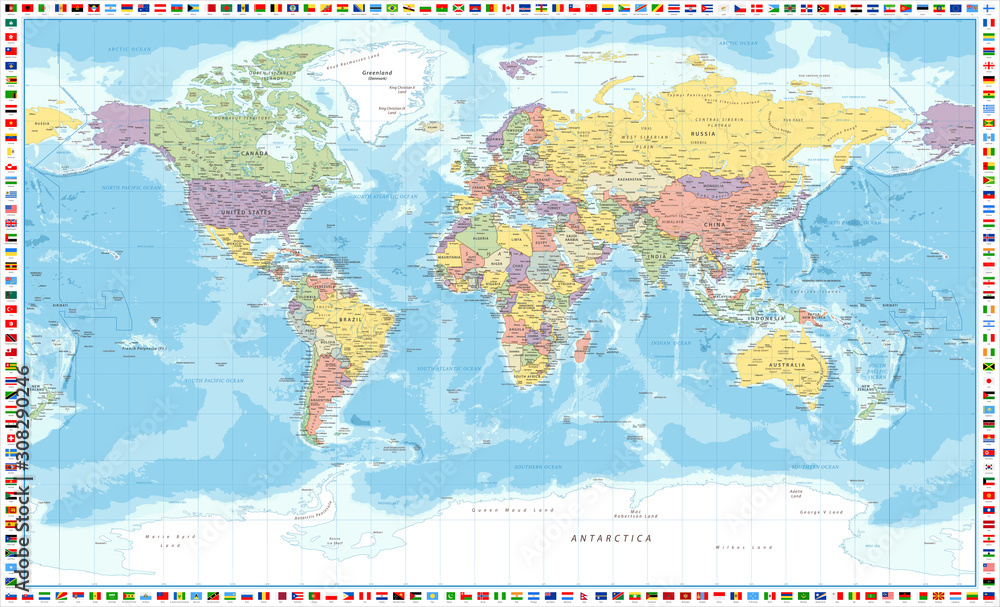 Canvas Prints world map political and flags - vector detailed illustration