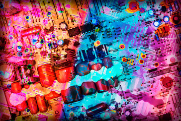 Electronic Circuit Board Multicolored Vignette Background
