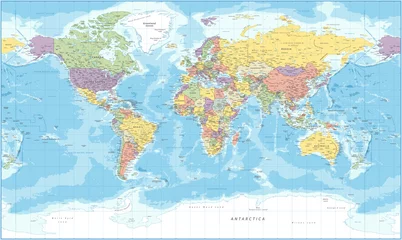 Abwaschbare Fototapete Weltkarte Weltkarte - politisch - Vektor-detaillierte Illustration