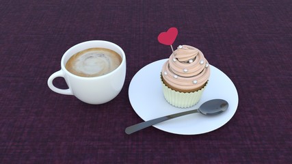 Cupcake and coffee isolated on pink background