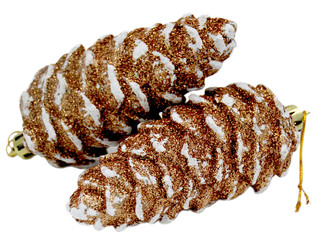 Christmas and new year pine cone with brown glitters toys for fir tree or any other decorations