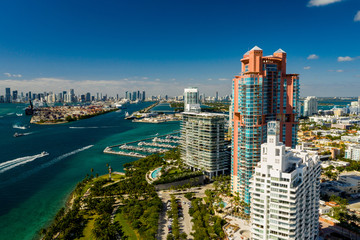 Aerial tour photo of Miami Beach Florida USA