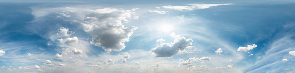 blue sky with beautiful cumulus clouds. Seamless hdri panorama 360 degrees angle view with zenith...