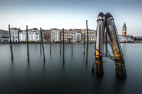 Bricola and poles on Grand Canal Venice