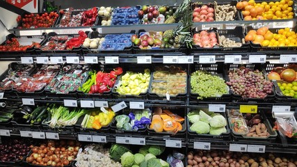 Budapest, Hungary - 2019.11.14: Fruits and vegetables in a supermarket