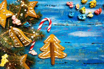 Christmas cookies in shape of festive symbols