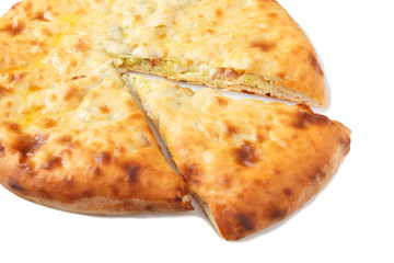 Side view of cutted homemade ossetian pie