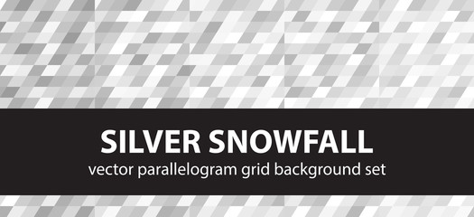Parallelogram pattern set Silver Snowfall. Vector seamless geometric backgrounds