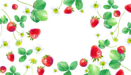 イチゴの丸いフレーム 水彩イラストのトレースベクター Canvas Print Keiko Takamatsu